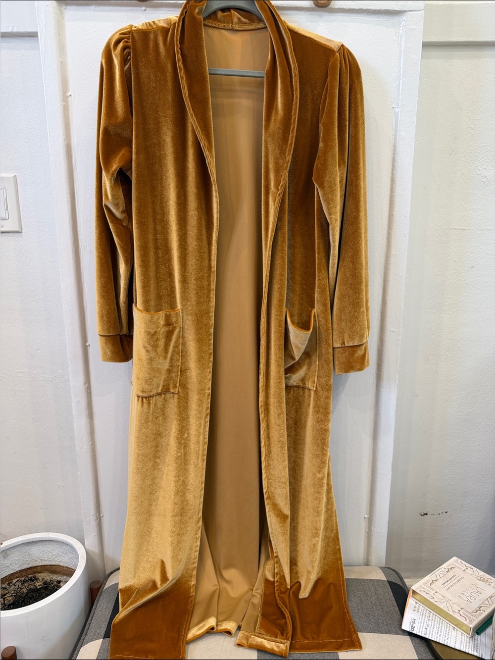 Velvet Duster Cardigan in Mustard Gold